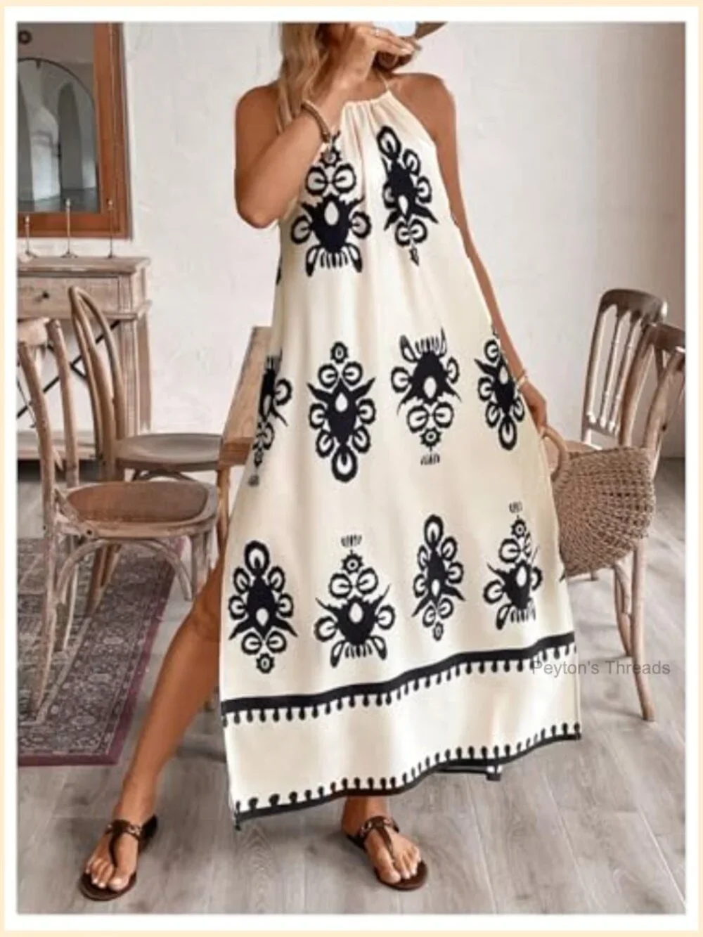 Boho Backless Halter Maxi Dress Floral Tie Back Split Flowy Summer - Picture 5 of 5